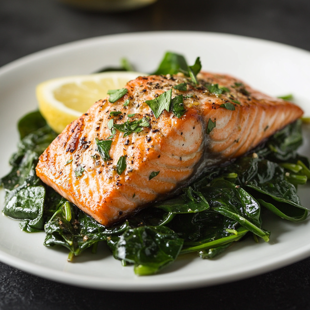 recipes with salmon and leaf spinach