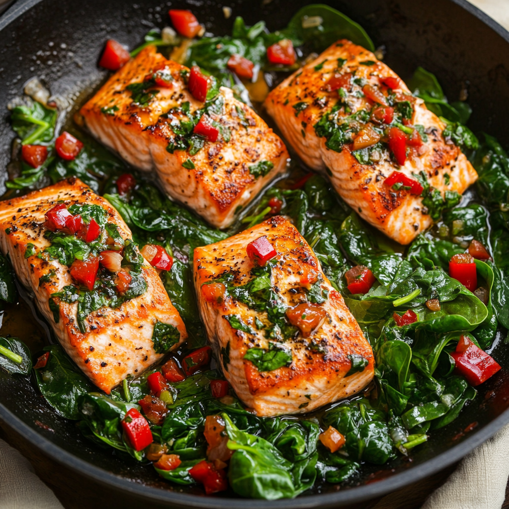 recipes with salmon and leaf spinach